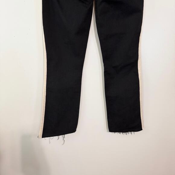 Mother Insider Striped Crop Step-Hem Fray Jeans Black Guilty Racer Stretch Sz 29 - Picture 11 of 16